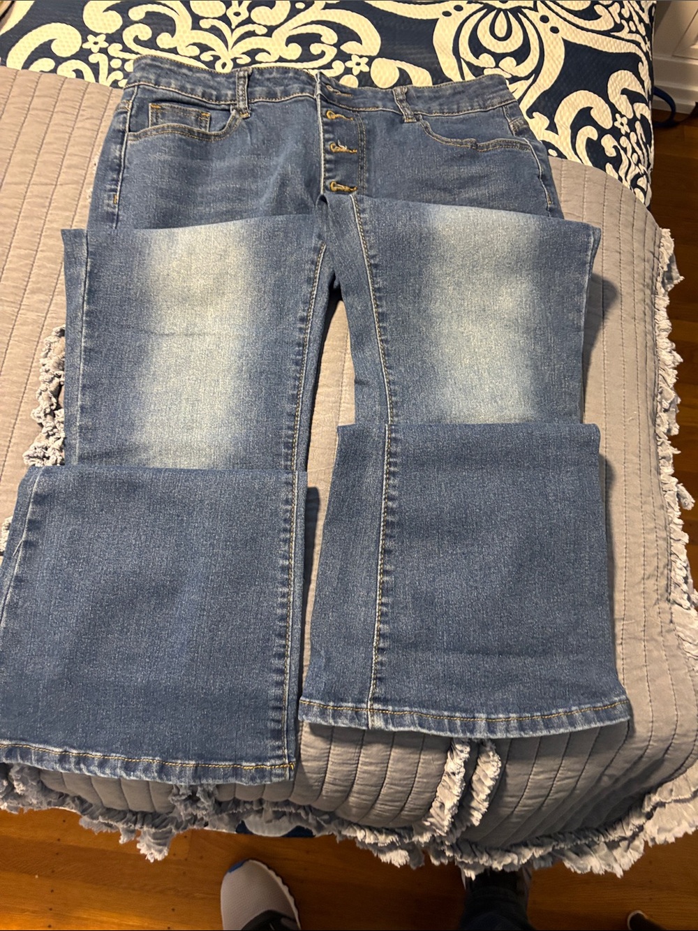 Women’s Blue Flared Jeans with Button-Fly